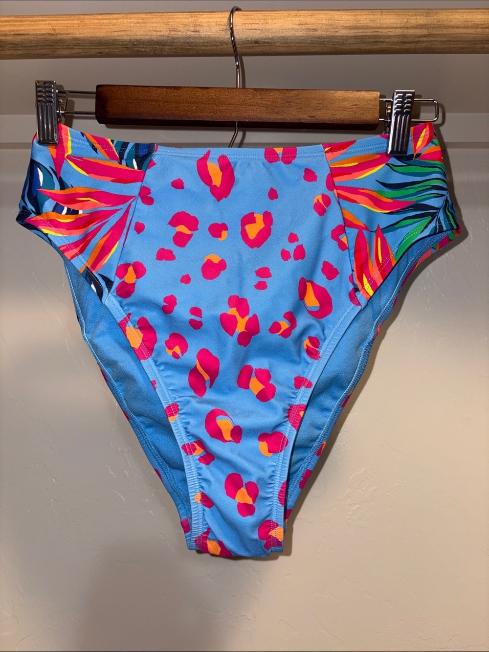 High-Rise Blue Tropical Spot Bikini Bottoms